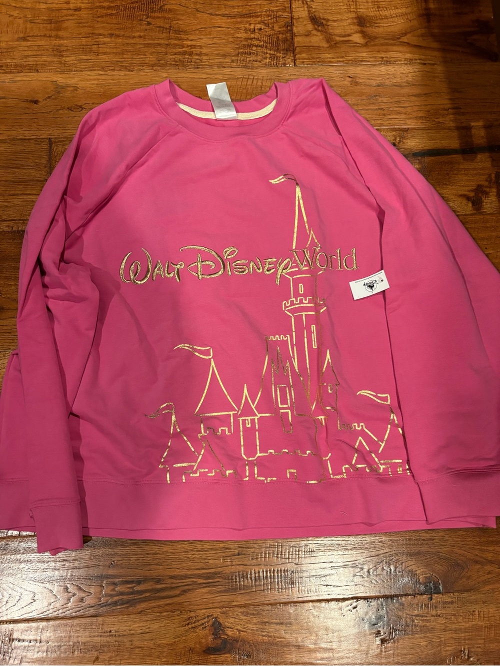 Disney Pink Long Sleeve Sweatshirt with Gold Castle Graphic